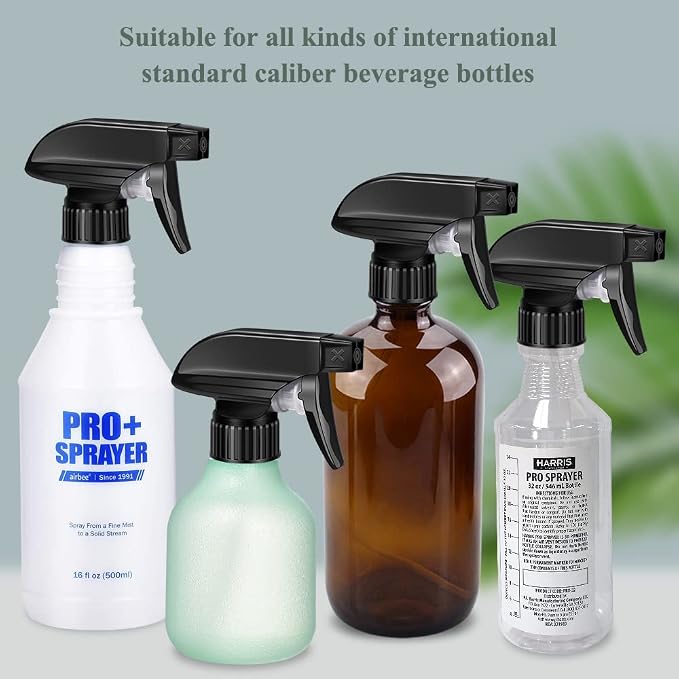 Wedama Spray Nozzle for 8 oz and 16 oz Glass Spray Bottles, Black Trigger Sprayers Replacement with Mist Stream Sprayer Adjustable Spray Bottle Nozzles - 4Pack