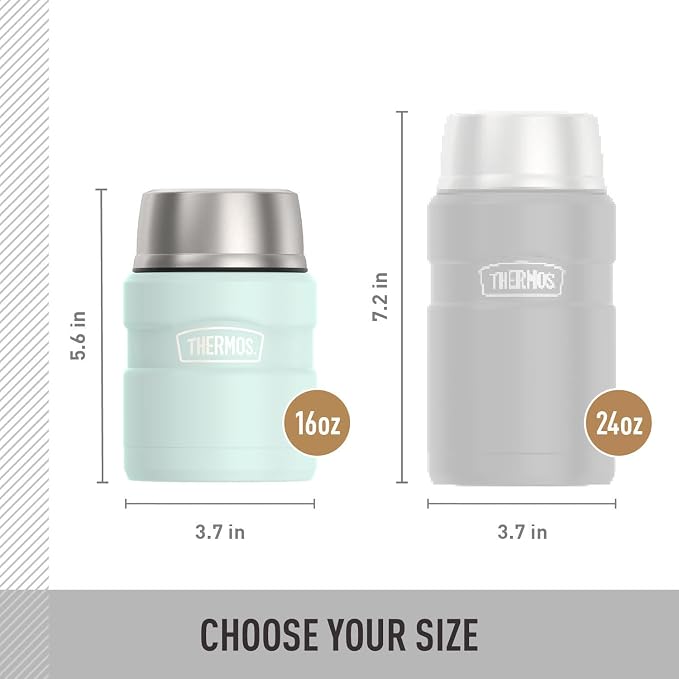 THERMOS Stainless King Vacuum-Insulated Food Jar with Spoon, 16 Ounce, Matte Light Blue