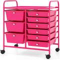 COSTWAY Rolling Storage Cart with 9 Drawer, Utility Cart with Metal Frame | Mobile Art Supply Craft Organizer, Multipurpose Storage Organizer for Paper, Office, School Teacher, Classroom, Hot Pink
