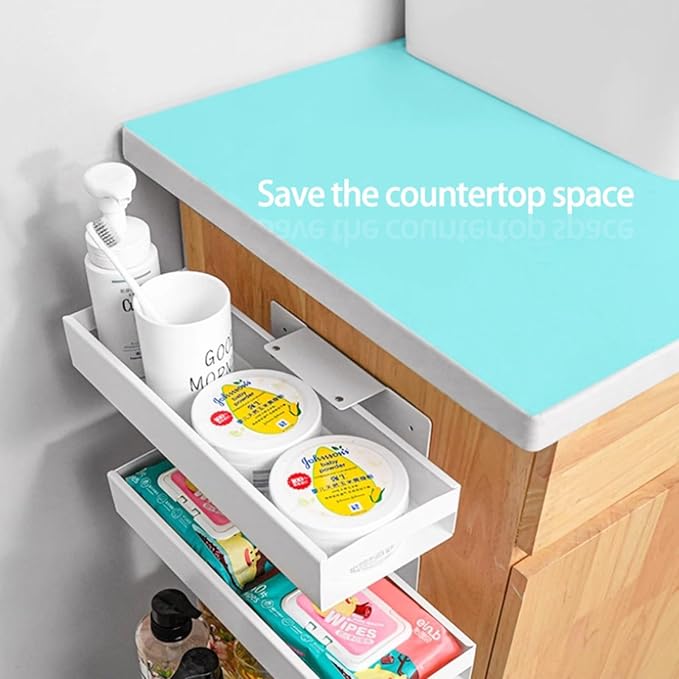 Multifunctional Cupboard White Drawer Pull-out type Storage rack For household use Carbon steel Slide rail Storage shelf Space-saving Kitchen Bathroom Balcony