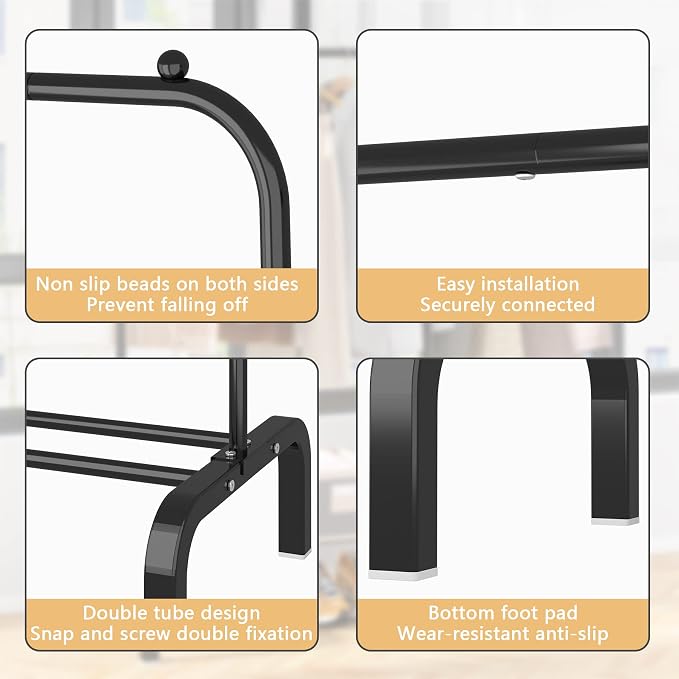 Clothes Rack Metal Clothing Rack with Bottom Shelf Garment Rack for Hanging Clothes Shirts Jeans and Coats Black