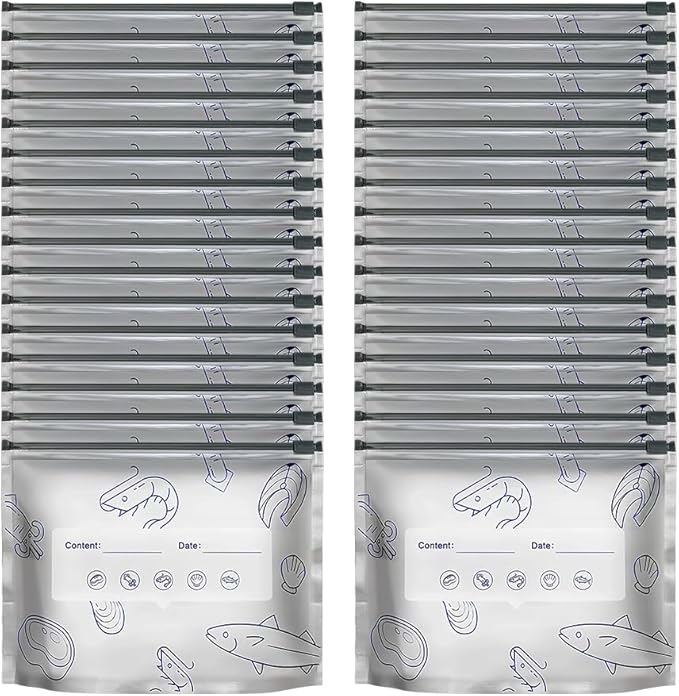 Reusable Aluminum Foil Sealable Storage Bags, Vacuum Zipper Pouches with Label and Stand Up Bottom Design, Leakproof Durable Food Storage Bags for Vegetables Fruits Meat (20, Small)