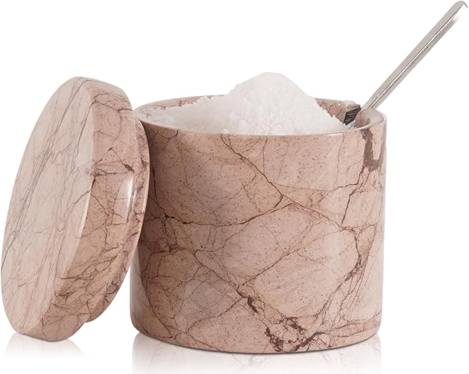Marble Salt Cellar 3 Inch Marinara Table Salt Containers for Countertop, Sugar Bowl With Lid, Salt Holder, Spice Jars, Salt Box for Seasoning Storage Container, Salt Dish for Kitchen Decor