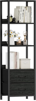 Furnulem 4-Tier Corner Shelf, Bookshelf with 2 Storage Drawers, 57.28”Tall Narrow Bookcase, Standing Shelf Organizer Unit for Living Room, Bedroom, Metal Frame, Wood Display Shelf | 57.28”Tall Bookcase for Bedroom,Living Room,Display Cabinet with Metal...
