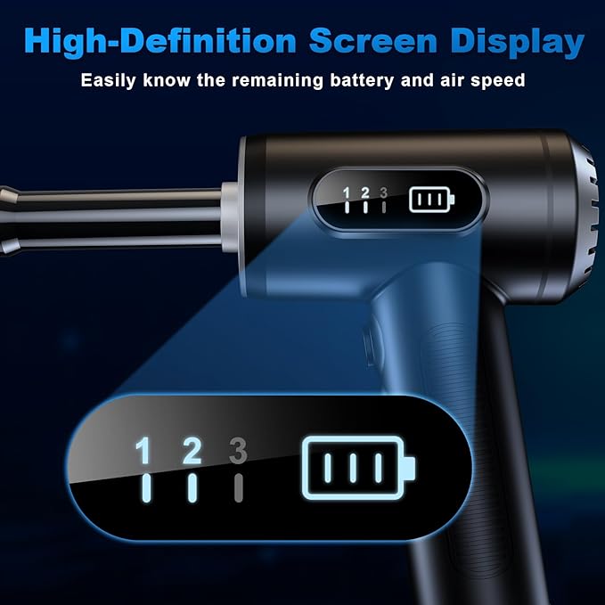 Compressed Air Duster-3 Gear Adjustable 100000RPM Electric Air Duster with LED Light, Rechargeable Cordless Air Blower for Keyboard Electric Devices Cleaning. Replaces Compressed Air Cans (Black)