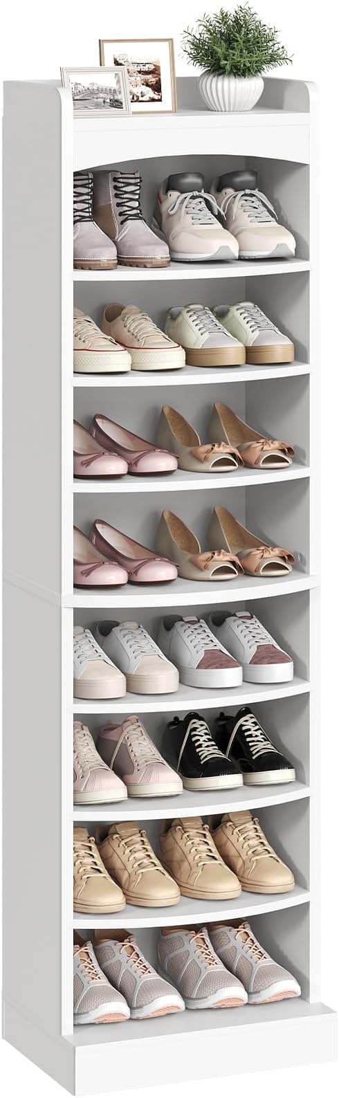 YATINEY 9-Tier Tall Shoe Rack, Wooden Shoe Storage Organizer, Narrow Shoe Cabinet with Removable Shelves for Small Spaces, Holds 18 Pairs of Shoes, for Entrance, Hallway, White SS22WT