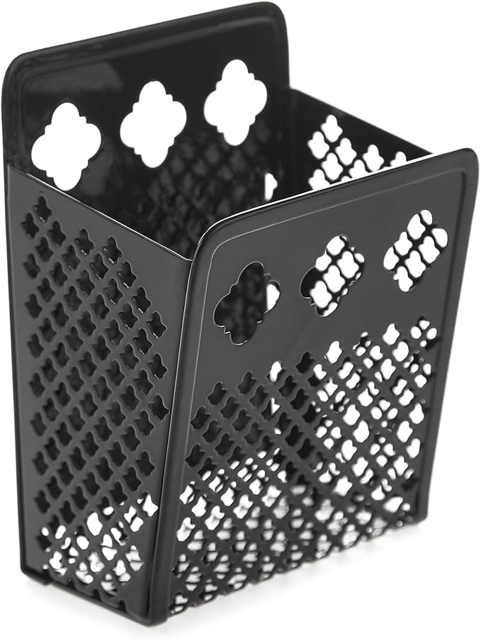 Magnetic Pen Holder, Mesh Metal Strong Magnet Dry Erase Marker Holder | Pencil Organizer Small Items Basket for Refrigerator, Whiteboard, Locker Accessories-Pack of 1, Black