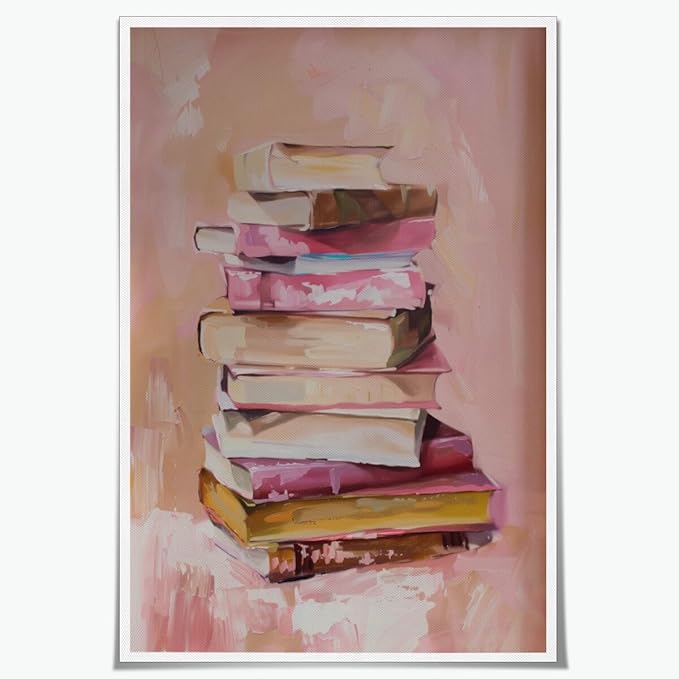 Pastel Book Stack Art Aesthetic Poster Canvas Wall Art Decoration Living Room Home Decor Bedroom Decoration Poster Unframed8x12inch