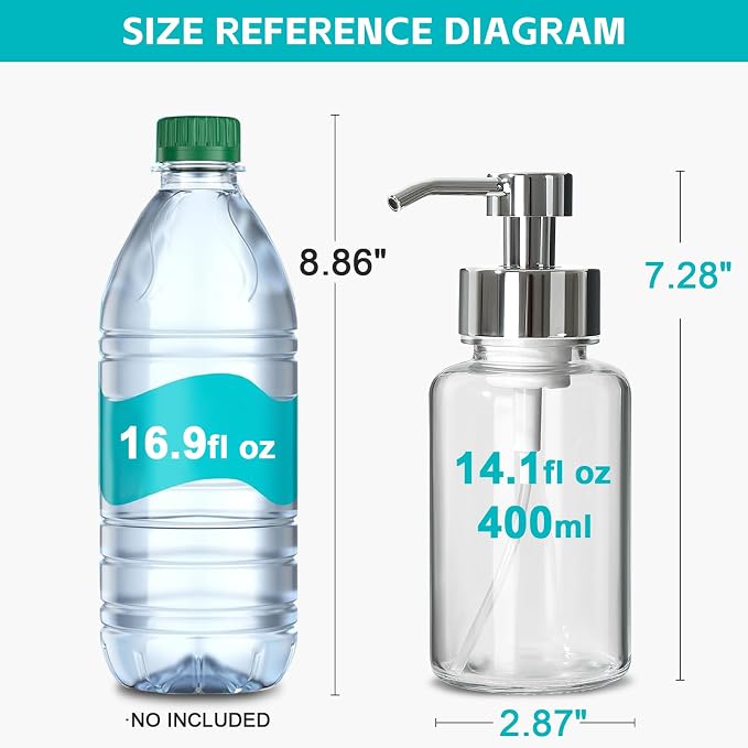 Foaming Soap Dispenser, 14.1 oz/400ml Foaming Hand Soap Dispenser, 2 Pack Glass Foaming Dispenser for Bathroom & Kitchen, Clear Refillable Liquid Dispenser Bottle with Waterproof Labels