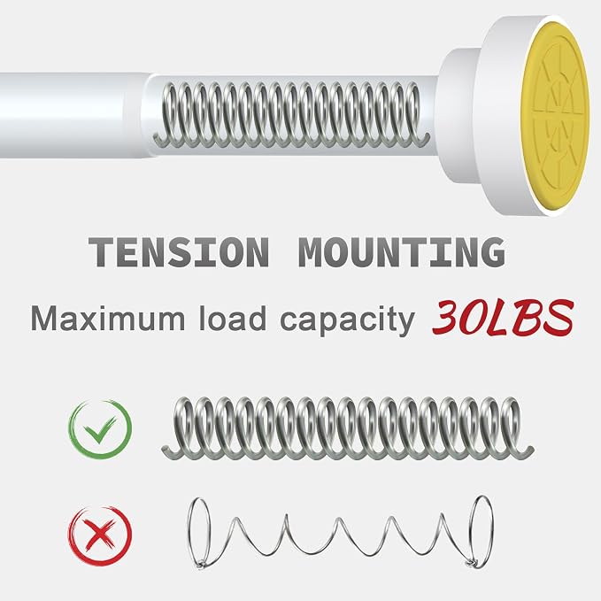 Thestoa Shower Curtain Rod Adjustable 43-92 inch, 1"Diameter Spring Tension Curtain Rod No Drill, Anti-Rust Non-Slip Shower Rod, White Shower Curtain Rod for Bathroom Tension