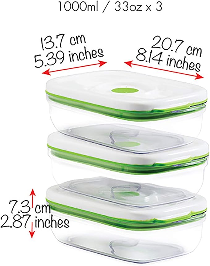 FOSA Vacuum Seal Containers (3-Pack, 34oz) – Airtight Food Storage Containers for Freshness | BPA-Free, Dishwasher Safe | Ideal for Meal Prep, Leftovers, Dry Goods (Pump Sold Separately)