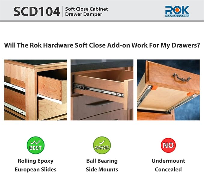 2-Pack Rok Titus Hardware Soft Close for Wood Drawers/Soft Close Drawer Adapter/Add-On/Retrofit (White), SCD104W