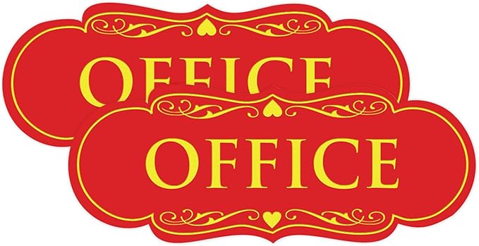 All Quality Designer Office Sign | Easy Installation - Red/Yellow - Small (2 Pack)