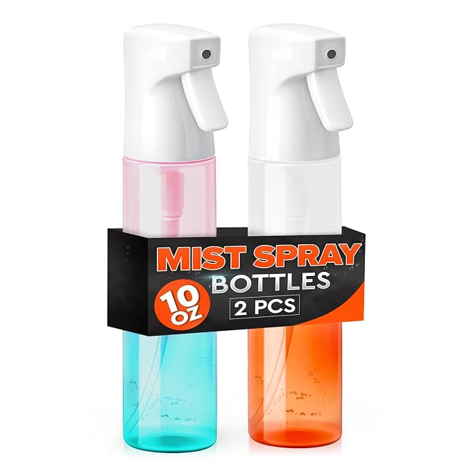 ZOKLU 2 Pcs Continuous Spray Bottle for Hair, 10 Oz, 360° Mist, Refillable | Empty Hair Spray Bottles, Fine Mist; Plastic, 0.3 mm Nozzle, Leak-Resistant; for Styling, Skin Care, Plants & Cleaning