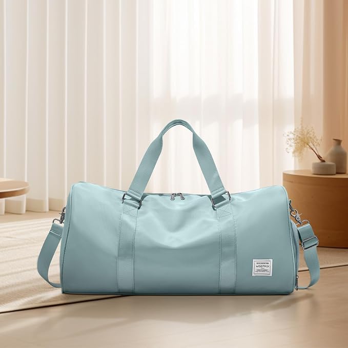 Travel Duffle Bag,Weekender Overnight Bags for Women with Shoes Compartment,Tote Gym Bag Personal Item Carry On Bag for Travel Business Trips Sport Hospital Dance Light Blue
