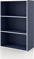 Homes: Inside + Out Apexa 3-Tier Cube Storage Organizer Shelves, Stackable Wood Bookcase Fits Cubby Bins for Organization, Dorm Teen Room Decor & Home Office, Steel Blue