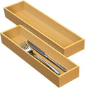 guiogc Bamboo Drawer Silverware Organizer 11.5" x 3.15" x 1.8" Set of 2 | Flatware Organizers, Multi-purpose Storage Box, For Kitchen, Offices and Dressing table, Bamboo Material