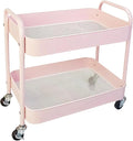 2 Tier Pink Rolling Cart with Wheels for Under Desk Storage, Large Capacity Rolling Pantry & Kitchen Storage Cart for Small Space, Sturdy Metal Bathroom Shelf Laundry Room Organization