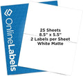 8.5 x 5.5 Half-Sheet Shipping Labels - Permanent, White Matte - for FBA, FedEx, UPS - Pack of 50 Labels, 25 Sheets - Inkjet/Laser Printers - Online Labels