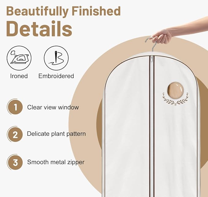 MISSLO 60" Cotton Garment Bag for Long Dress Breathable Fur Coat Storage Bag Women Dress Cover Luxury Garment Bags for Hanging Clothes Travel for Fur Coat, Jacket, Gown, Suit