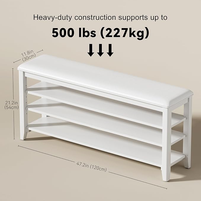 Taitiy Shoe Rack Bench Entryway Storage, Shoe Organizer Bench for Entryway, Ideal for Front Doors Entrances Hallway Mudroom Featuring Rubberwood and 3 Height-Adjustable Removable Shelve