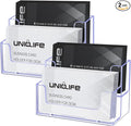 Uniclife 2 Pack Acrylic Business Card Holder for Desk 2 Slots Clear Business Card Display Stand for Men & Women Desktop Business Card Organizer Card Stand for Office Home Exhibition, 120 Card Capacity