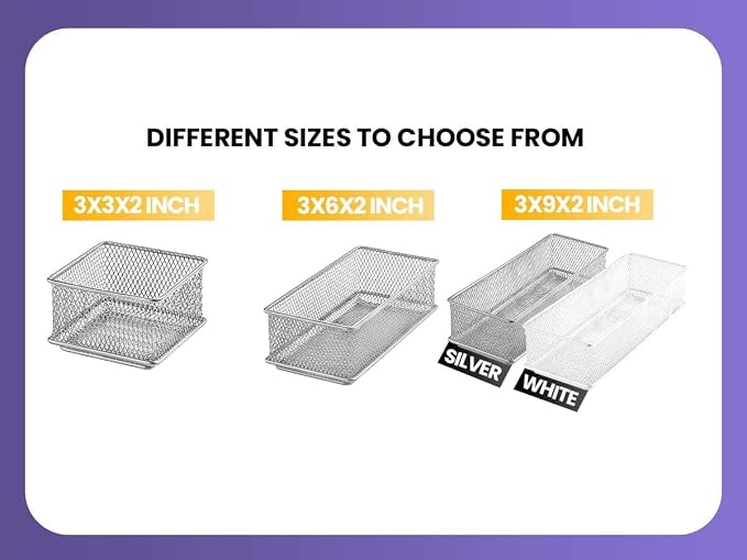 Ybm Home Silver Mesh Drawer Cabinet and or Shelf Organizer Bins, School Supply Holder Office Desktop Organizer Basket 1594s (1, 3x6x2 Inch)