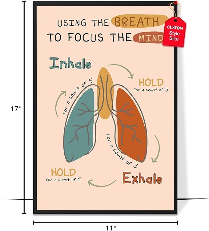 LOLUIS Mental Health Poster, Boho Therapy Tools Educational Supplies Art Print Classroom School Office Decor (Using The Breath, Custom Frame Type)