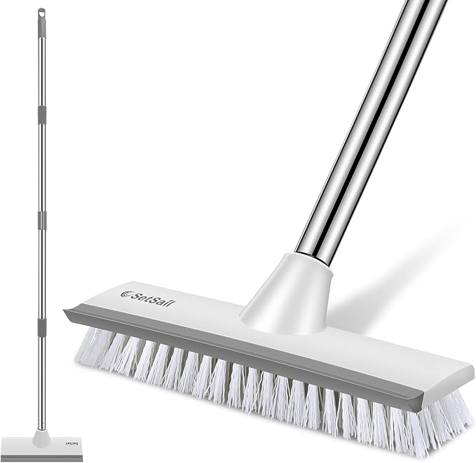 SetSail Floor Scrub Brush with 51-Inch Long Adjustable Handle 2 in 1 Scrape Brush Stiff Bristle Floor Scrubber for Cleaning Shower Bathroom Garage Kitchen Wall Deck Tub Tile
