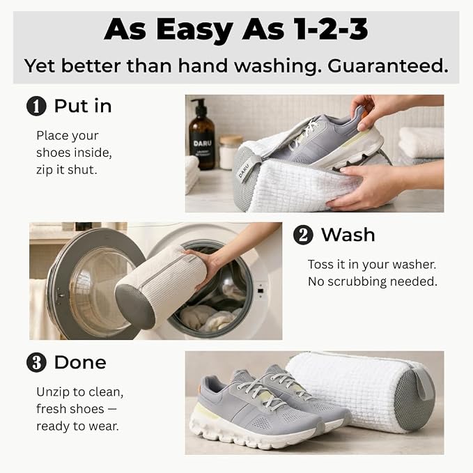 DARU 2-Pack Shoe Washing Machine Bag, Sneaker and Tennis Shoe Laundry Bags | Shoe bag for washing machine, Mesh Protection, Washer & Dryer Safe, Locking Reinforced Zipper, 360 Deep Shoe Cleaner, XL