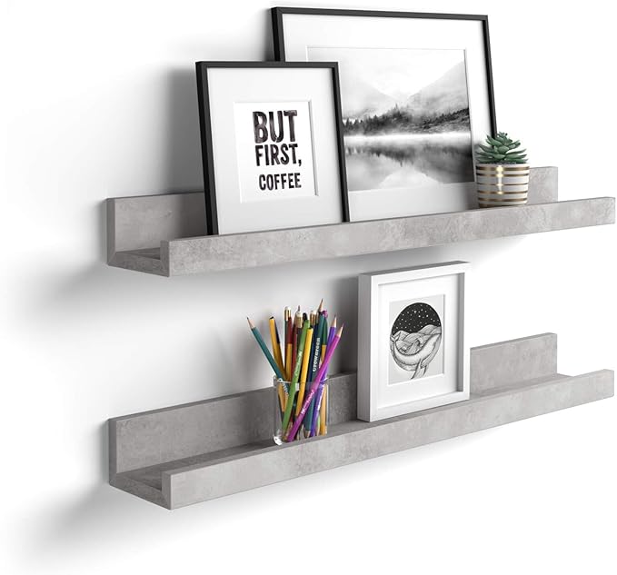 Mobili Fiver, Set of 2 First Picture Shelves, 31.49 in, Concrete Effect, Grey, Made in Italy