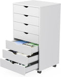 Sweetcrispy 7 Drawer Rolling Storage Cabinet, Wood Under Desk Mobile Dresser with Wheels, Small Organizer Chest for Home Office, Bedroom, Rolling Vertical Organizer for Home Office, White