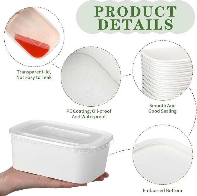 Maxdot 50 Pack 29 oz Disposable Food Containers with Lids Paper Food Containers Bowls for Meal Prep, Salad, Ice Cream, Yogurt, Soup Bowls Party Leftover Box