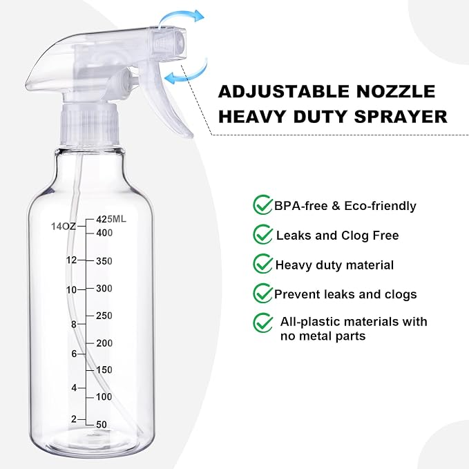 Plastic Spray Bottle 16.9oz Empty Spray Bottles Refillable Container Trigger Sprayer for Cleaning Solutions, Water, Plants, Pet, Essential Oils, Hair, 2 Pack (Clear-scale)