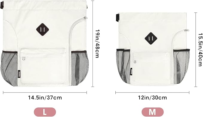 WANDF Drawstring Backpack with Shoe Compartment, Sports Gym Bag | Multi-Pocket Storage, Water-Resistant Fabric, Cinch String Bag