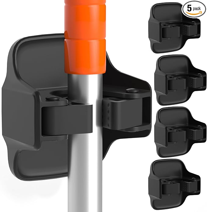 reliahom Broom Holder Wall Mount Mop Grippers organizer wall hanging, 5Pack | No Drilling Self Adhesive Easy install Anti-Slip Mop Broom Hanger Storage Rack for Kitchen,Laundry Room,Garden,Garage