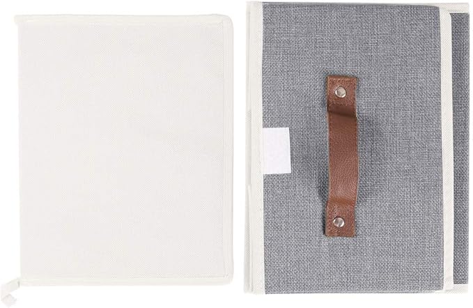 2Pack Storage Bins Boxes with Lids 10" x 8" x 7" Decorative Storage Baskets | Cotton Linen Fabric, Collapsible, Faux Leather Handles, Storage Cubes, Closet Shelf Clothes Organizer Container, Grey