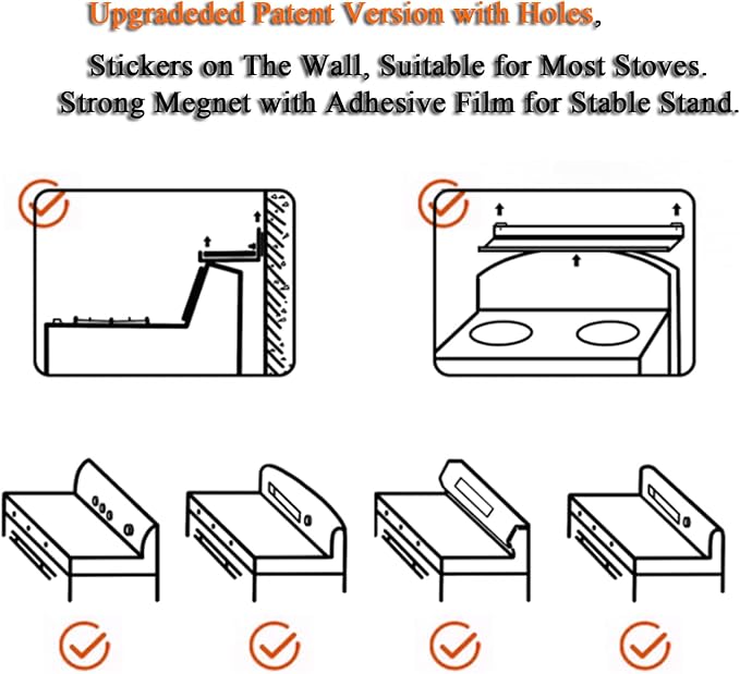 Magnetic Shelf for Stove Top, Adjustable 15"-30" Stove Top Shelf Kitchen Magnetic Spice Rack Organizer Storage, Stainless Steel, Metallic Black