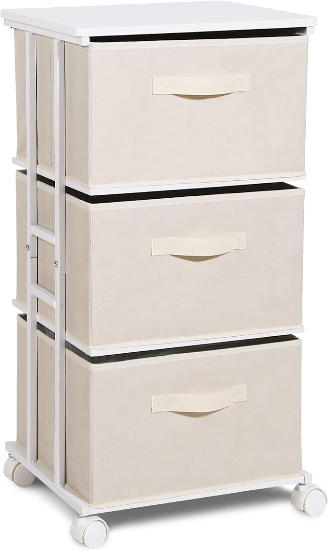 MAX Houser Dresser Tower with 3 Drawers for Bedroom, Fabric Storage Organizer Unit, Chest of Drawers with with WoodTop, Small Vertical Storage for Guest Room, Closet, Entryway(Beige) | Fabric Storage Organizer Unit, Chest of Drawers with with WoodTop, ...