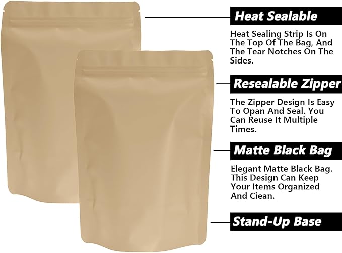 100PCS Smell Proof Resealable Pouch Bags,ULIFESTAR Aluminum Foil Flat Food Storage Bag,Sealable Pcsaging Zipper Pouches with Tear Notches for Pcsaging Lipgloss,Jewelry,etc(14*20cm/5.51*7.87",Gold)
