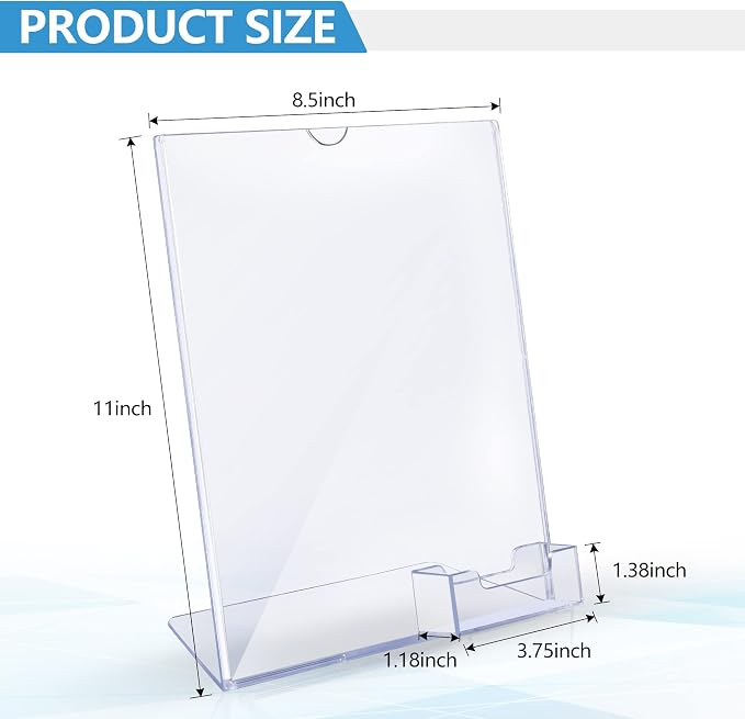 zavekia 8.5 x 11 Acrylic Sign Holder with Business Card Holder, Brochure Display Stand for desktop (8.5 x11 in/2 pack)