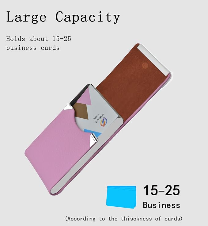 Business Card Holder with Ultra Slim Design,Business Card Case with Premium PU Leather, Suit Pocket Metal Card Holder for Women/Men,Professional Name Card Holder with Magnetic Shut (Pink)