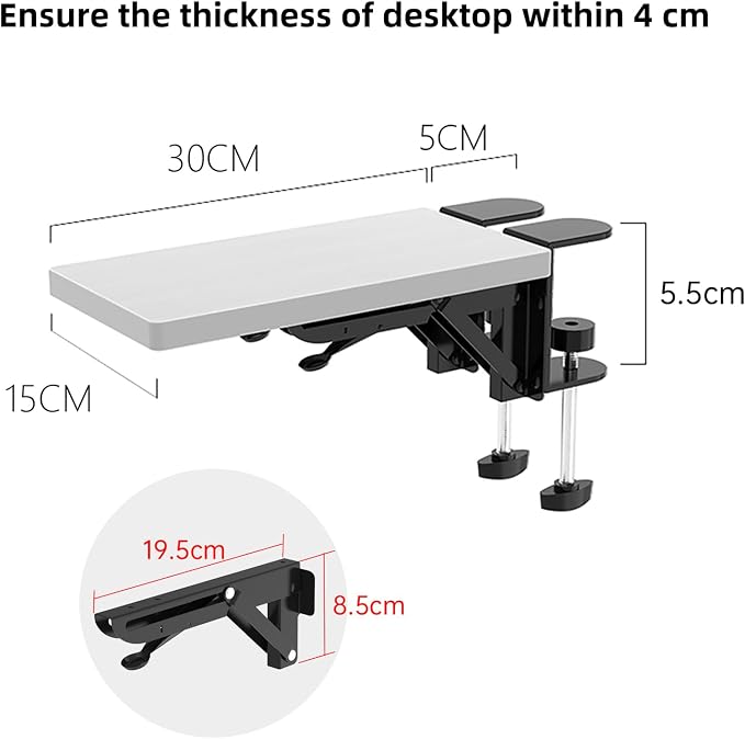 Sisyphy Ergonomics Desk Extender Tray, 11.8x5.9" Punch-Free Clamp on, Foldable Keyboard Drawer Tray, Table Mount Arm Wrist Rest Shelf, Computer Elbow Arm Support