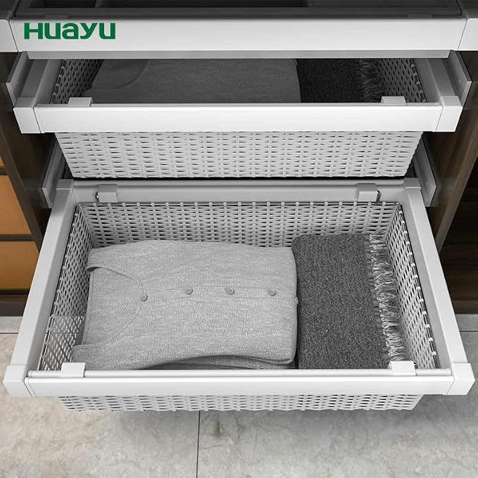 Pull Out Cabinet Storage Basket,Wardrobe Storage Organiser,Stackable Detachable Baskets Closet Storage Box,for Kitchen Office Wardrobes Cupboard Storage(White,437x20x750mm)