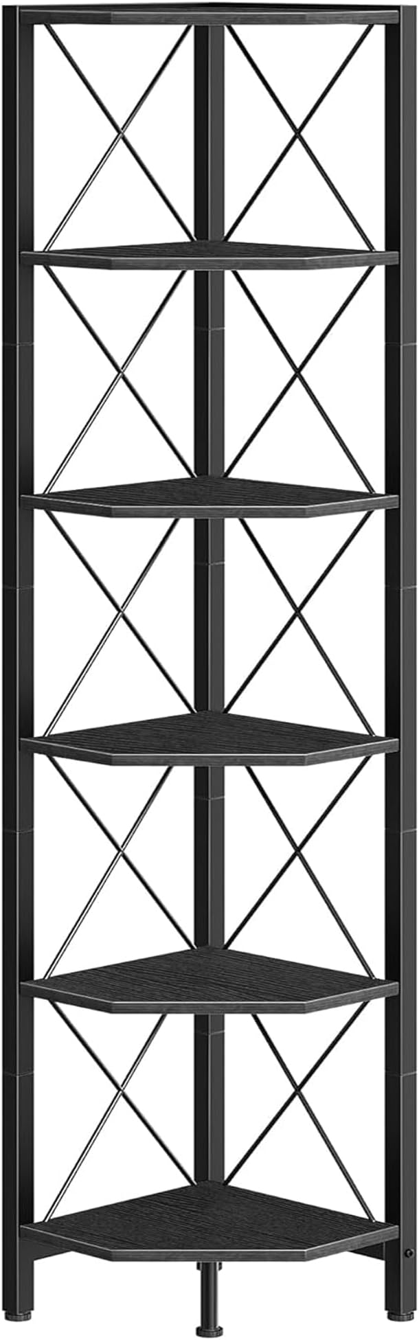 CHOEZON 6-Tier Corner Shelf, Corner Bookcase, 66.9" Tall Vertical Display Rack, Plant Stand, Open Storage Shelf, for Living Room, Bedroom, Study, Kitchen, Black TCJ13BB