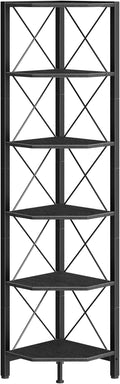 CHOEZON 6-Tier Corner Shelf, Corner Bookcase, 66.9" Tall Vertical Display Rack, Plant Stand, Open Storage Shelf, for Living Room, Bedroom, Study, Kitchen, Black TCJ13BB