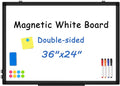 Double-Sided White Board Black Aluminium Frame, 36" x 24" Dry Erase Board Magnetic Whiteboard for Wall, Hanging Mounted Whiteboard Home, School, Office, Kitchen