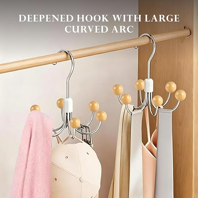 Sweatshirt Hangers with 6 Cedar Balls, Purse Hanger, Scarf Hanger, Wooden Closet Hooks, Handbag Organizer, Bra Hanger, Accessory Organizers for Scarf, Tanktop, Hat, Hoodie-Wood Color(1 Pack)