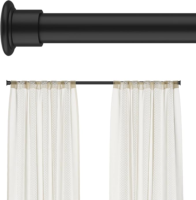 Tension Curtain Rod by EZFurni, 28 to 42 Inch, Adjustable Curtain Rods No Drilling, Heavy Duty Tension Rod, Anti-Slip Spring Loaded Curtain Rods for Window, Closet, Door, Black