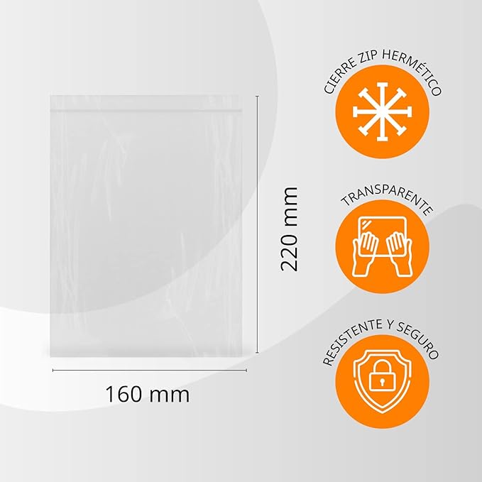 Transparent Plastic Airtight Seal Bags Ideal for Freezing Food, Document Storage, Reusable and Preserving Bags - Ofitury (300 Bags, 160 x 220 mm)